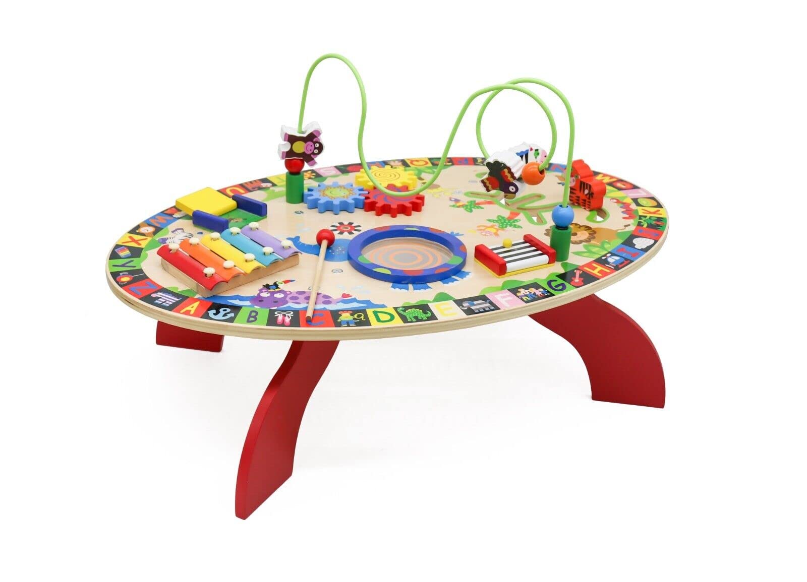 Kid's 7 in 1 Wooden Activity Table Multi Functional Kids Activity Toy Table With Bead Maze, Xylophone, Kids Educational Activity Table