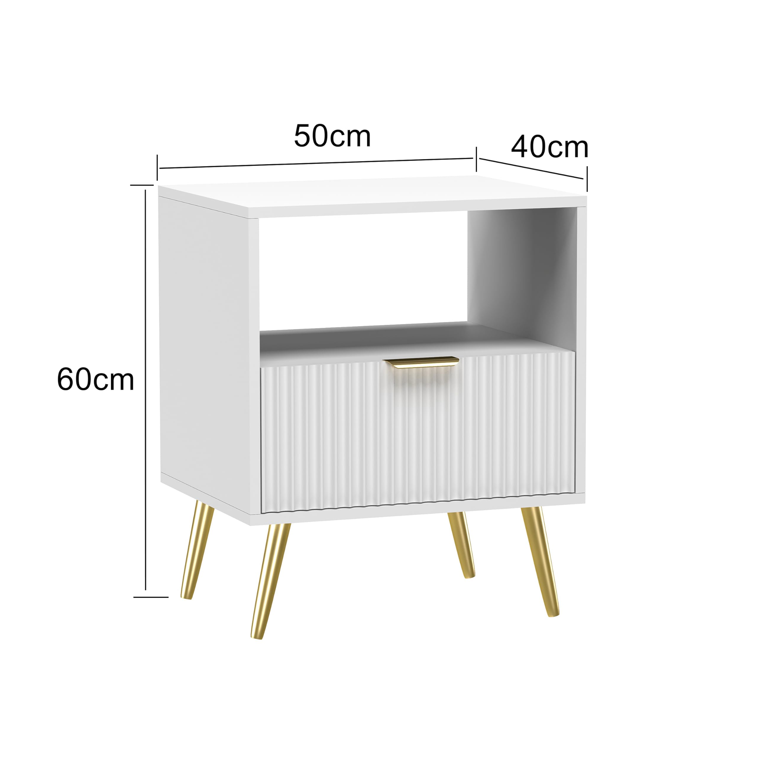 HYGRAD BUILT TO SURVIVE Living Room End Table Sofa Side Table Bedside Table Nightstand White With Golden Legs Modern Luxury Styled