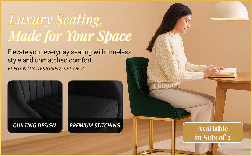 HYGRAD® Set Of 2 Velvet Dining Chair Luxury Padded Dining Room Chairs Armless Gold Chairs For Kitchen Restaurant Office