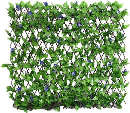 HYGRAD® Garden Screening Trellis Expanding Wooden Fence with Artificial Plant Leaves UK (Purple)