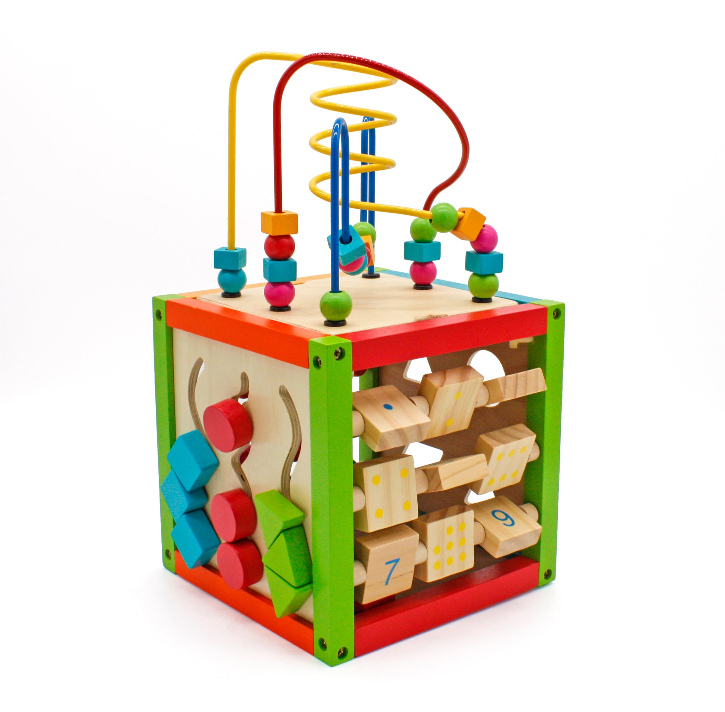 HYGRAD® Wooden Activity Cube 5 in 1 Montessori Activity Toy Kids Bead Maze Numbers Shape Play Toy Nursery Fun For Ages 2+