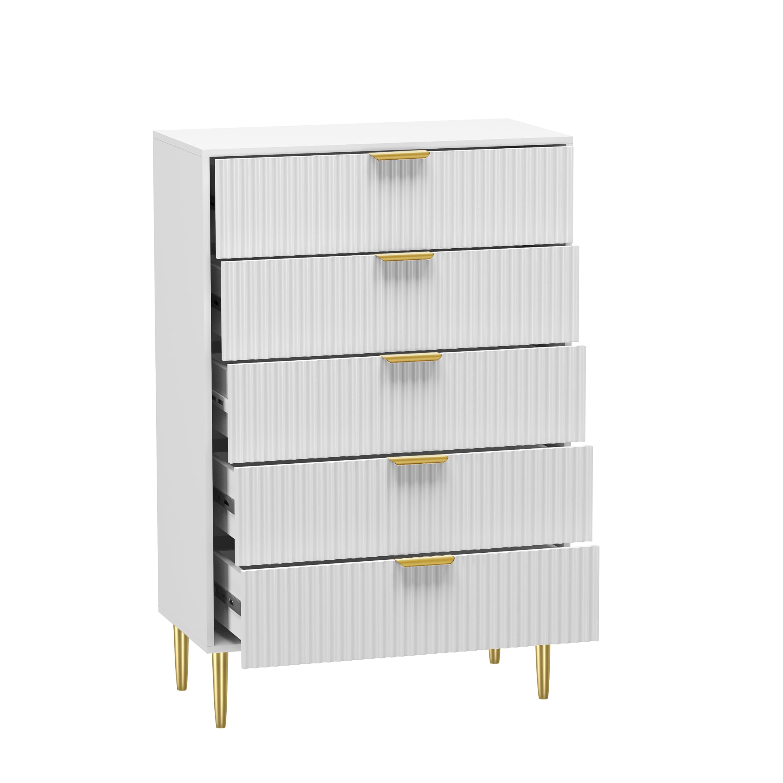 HYGRAD® Luxury Chest Of Drawers For Bedroom 5 Drawer Chest Storage Unit Gold Legs & Handles Wooden Chest Of Drawers Free Standing