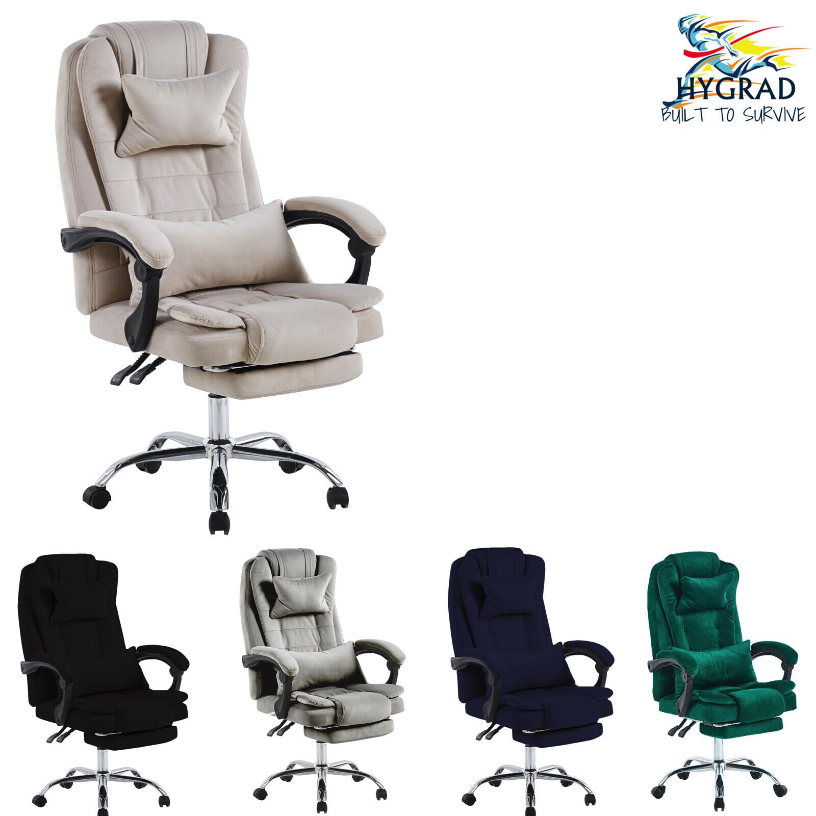 HYGRAD® Velvet Padded Office Chair Reclining Adjustable Swivel Home Office Work Chair Desk Chair Foot Rest Gaming Chair Velvet
