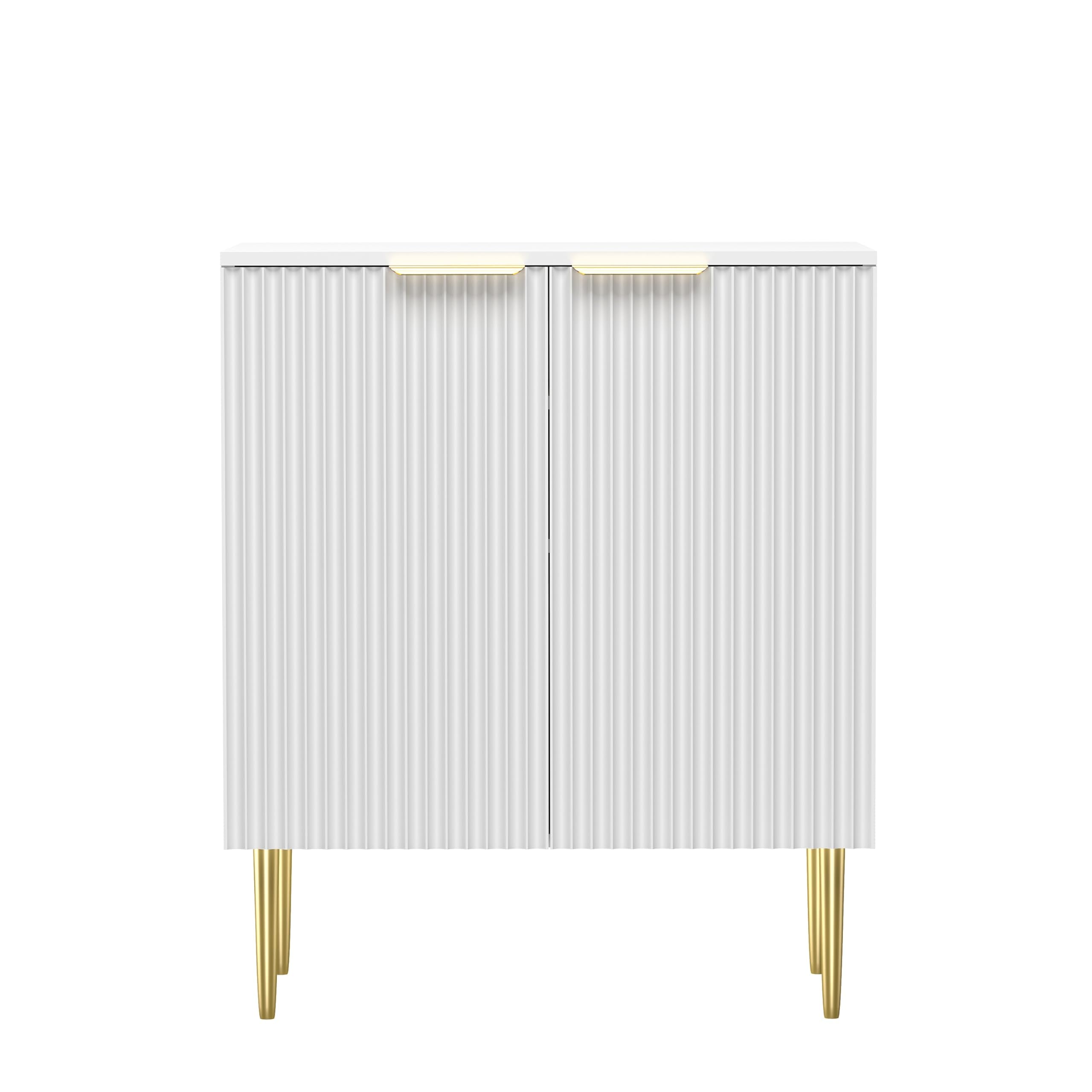 HYGRAD BUILT TO SURVIVE Modern Shoe Storage Cabinet White Wooden Hallway Display Cabinet Luxury Style 2 Door 3 Shelves Gold Legs & Handles Entry way Storage