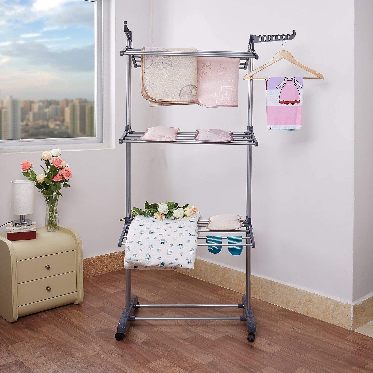 HYGRAD® Clothes Drying Rack 3 Tier Clothes Dryer Stand Foldable Laundry Clothes Rack Organiser UK (Grey)