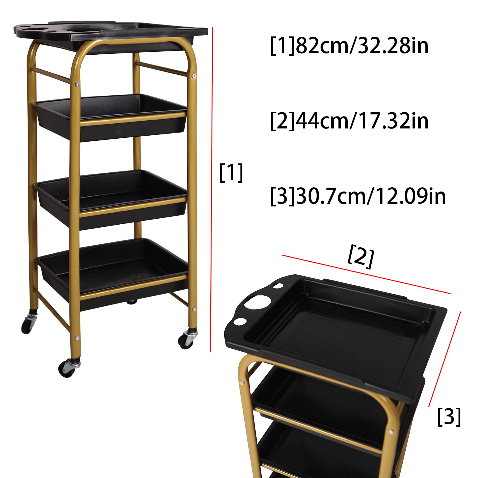 HYGRAD® 4 Layers Barber Storage Cart Hairdresser Trolley Cart On Wheels Organiser Gold Interchangeable Trays For Hairdresser Tattoo Parlour Spa Nail Salon Dental Surgery Barber