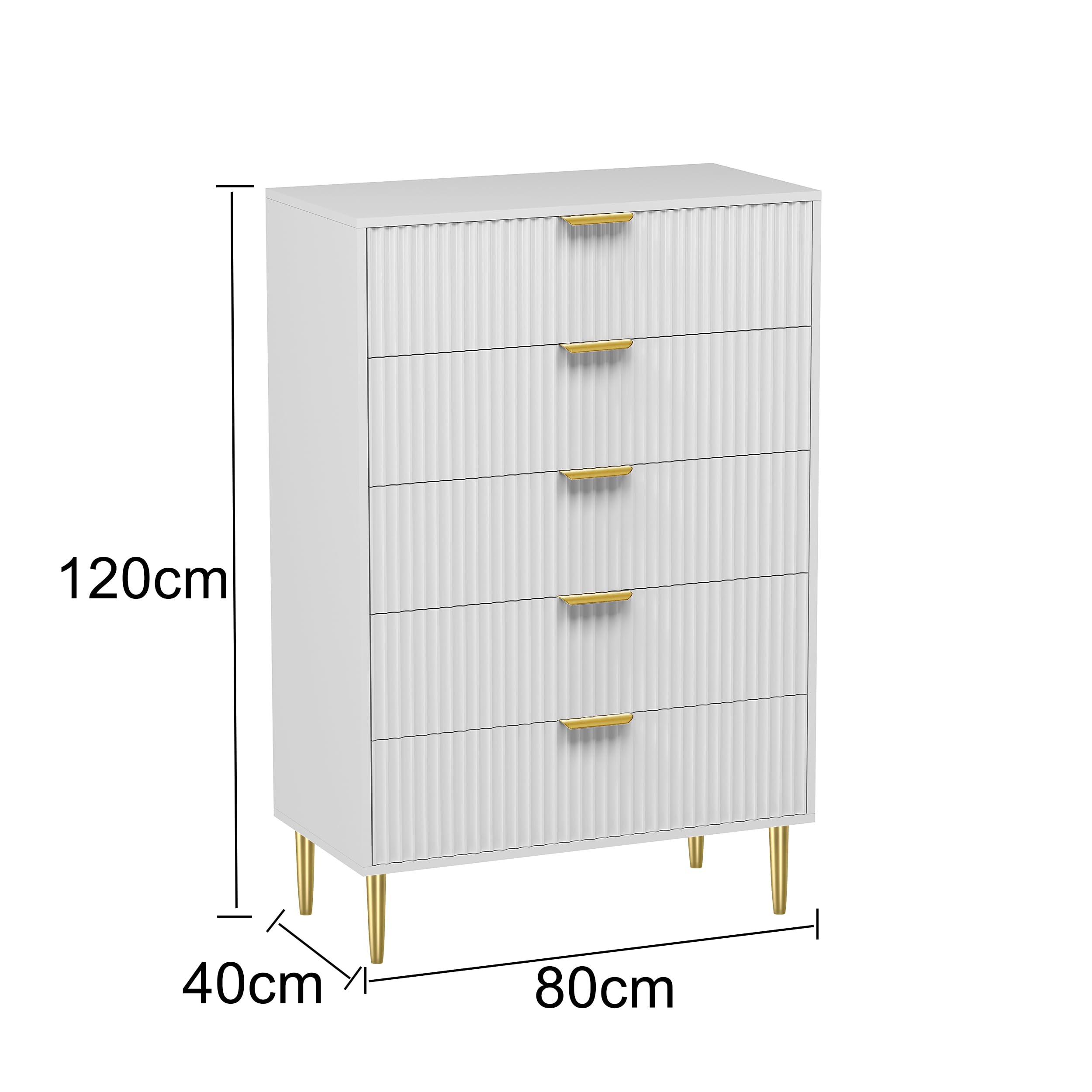 HYGRAD® Luxury Chest Of Drawers For Bedroom 5 Drawer Chest Storage Unit Gold Legs & Handles Wooden Chest Of Drawers Free Standing