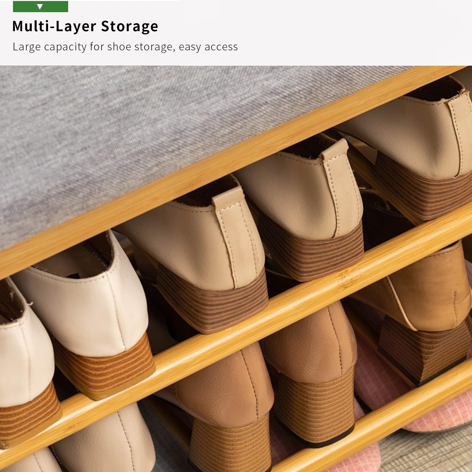 HYGRAD® Bamboo Hallway Shoe Rack 3 Tier Shoe Rack Organiser Entry Cushioned Bench With Storage Compartment Under Bench Natural Bamboo For Hallway Living Room Bedroom Bathroom Office