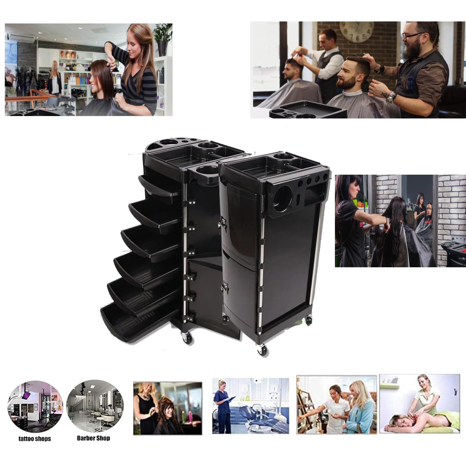 HYGRAD®Versatile Beauty Trolley for Hairstylists and Beauticians-Upper and Lower Lockable Doors with 6 Detachable Drawers- Hairdressing Trolley on Wheels for Easy Movement