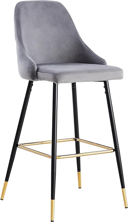 HYGRAD BUILT TO SURVIVE Soft Padded Velvet Bar Stools Kitchen Counter Breaskfast Bar Stools Dining Kitchen Island Velvet Bar Stools 4 Legs Golden Tips (1 Pcs)