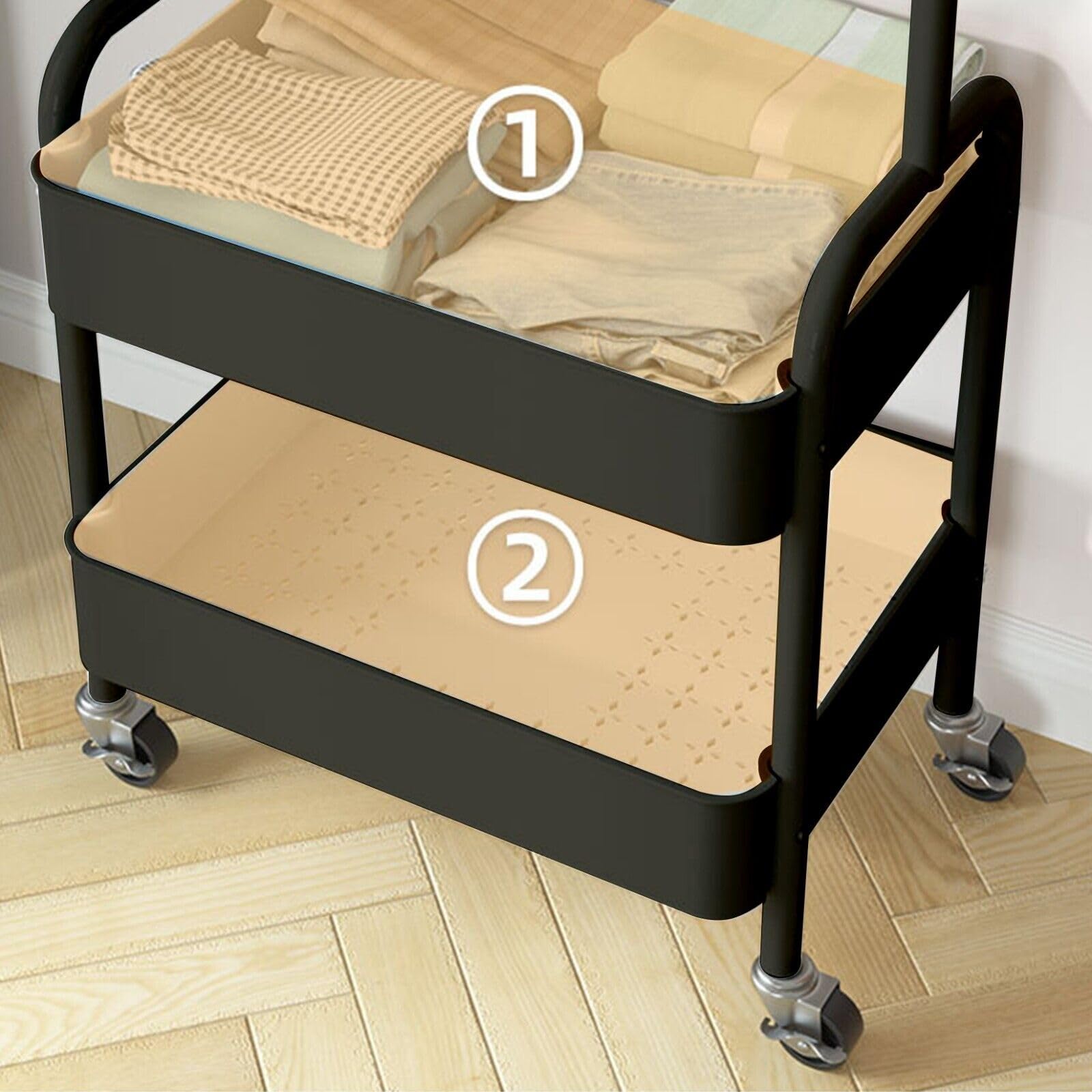 HYGRAD Metal Clothes Rack On Wheels Portable Clothes Rail For Hanging Clothes With Shoe Storage Shelfs Portable Clothes Rack Caddy For Bedroom Wardrobe