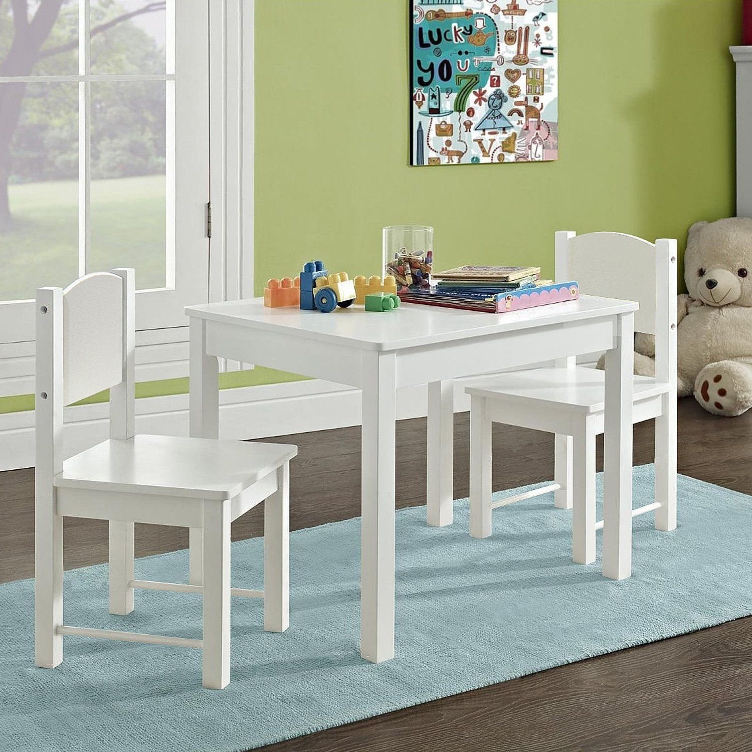 HYGRAD® Multi-Purpose Kids Children's Wooden Table and 2 Chair Set For homeschooling Preschoolers Boys and Girls Activity Build & Play Table Chair Set (Grey Table & Chair)