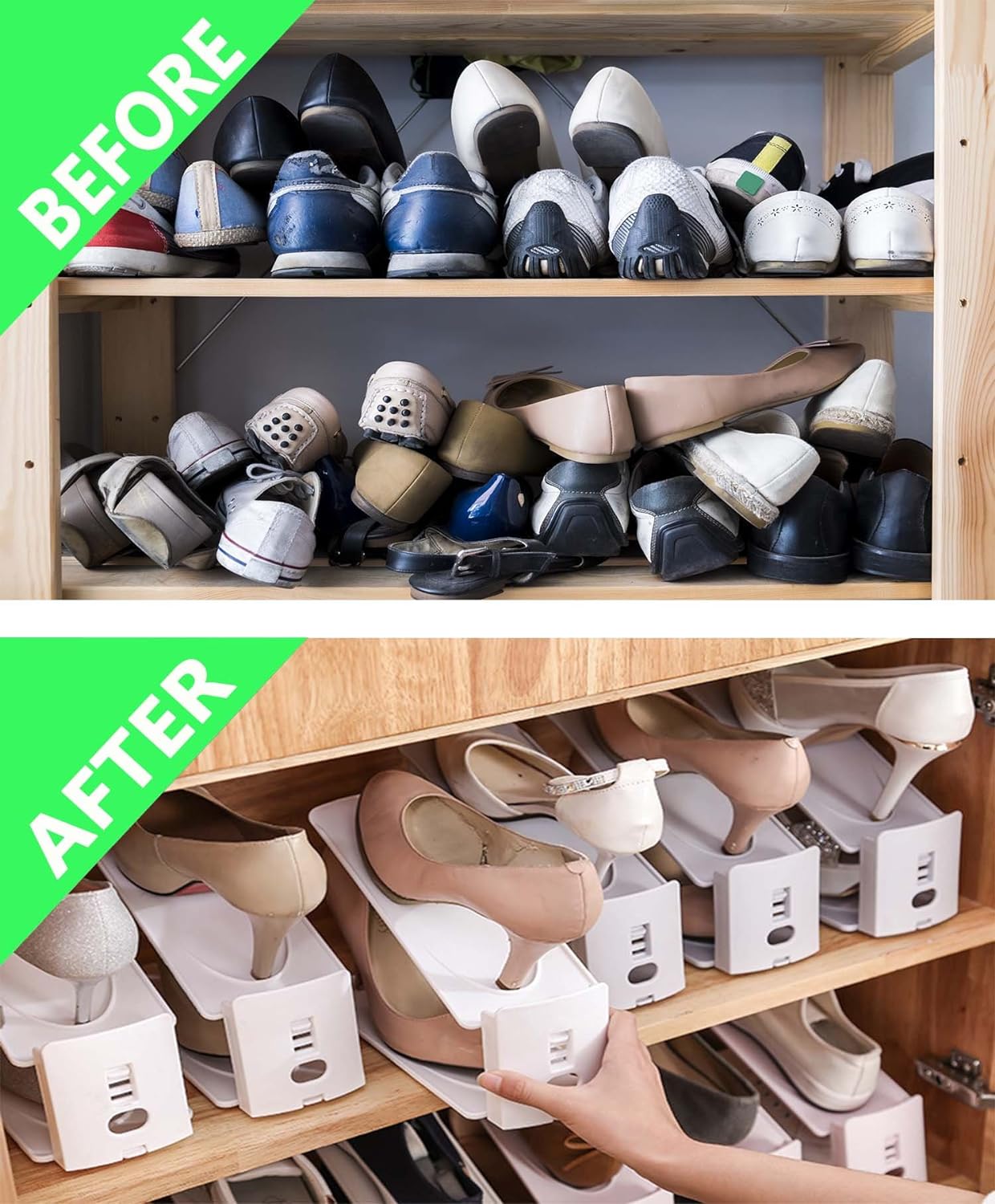 12x Shoe Slots Organizer Wardrobe Stacker Space Saver Rack Holder Adjustable UK