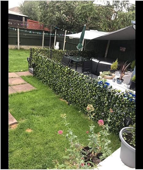 HYGRAD® Garden Screening Trellis Expanding Wooden Fence with Artificial Plant Leaves UK (Purple)