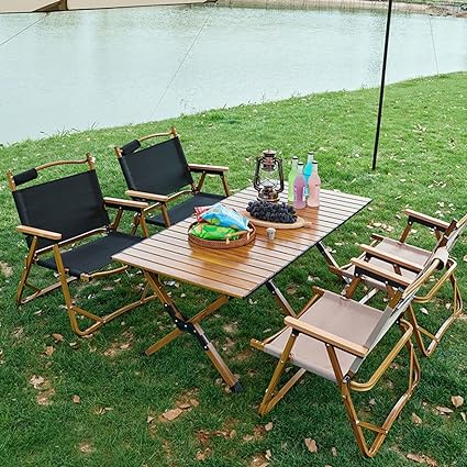 Wooden Effect Egg Roll Picnic Table Portable BBQ Table Foldable Wooden Effect Carry Picnic Table Garden Table Outdoor Foldable Table (60cm or 120cm)
