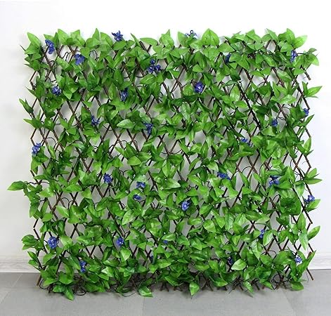 HYGRAD® Garden Screening Trellis Expanding Wooden Fence with Artificial Plant Leaves UK (Purple)