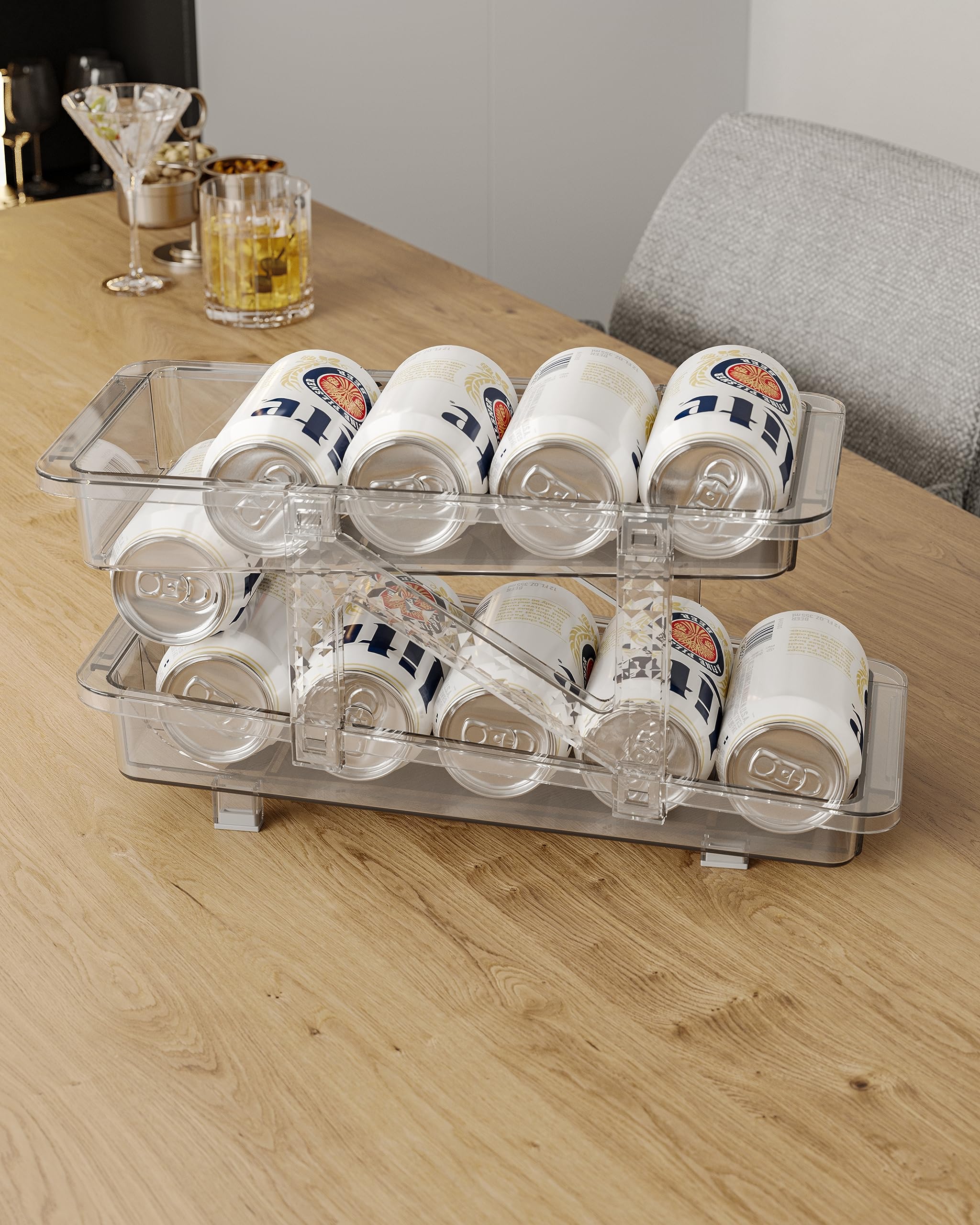 HYGRAD® Soda Can Dispenser Automatic Fridge Drink Can Storage Dispenser Drinks Organiser Stackable Drink Can Storage Dispenser Adjustable for Can Size Holds Up to 10-12 Cans.