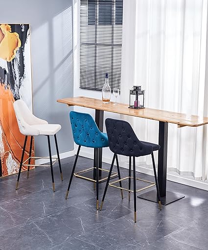 HYGRAD BUILT TO SURVIVE Soft Padded Velvet Bar Stools Kitchen Counter Breakfast Bar Stools Dining Kitchen Island Velvet Bar Stools 4 Legs Golden Tips (Set of 2)