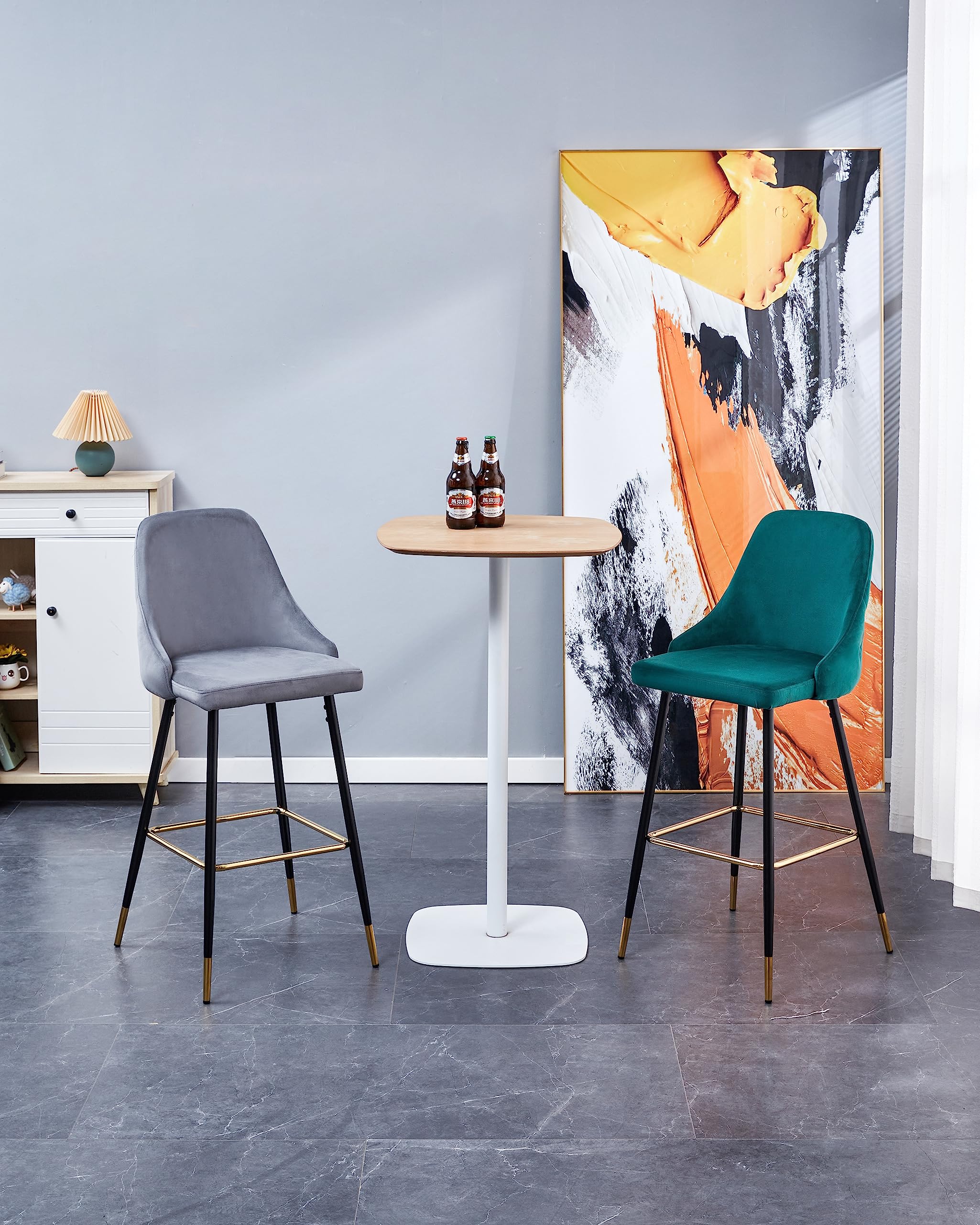 HYGRAD BUILT TO SURVIVE Soft Padded Velvet Bar Stools Kitchen Counter Breaskfast Bar Stools Dining Kitchen Island Velvet Bar Stools 4 Legs Golden Tips (1 Pcs)