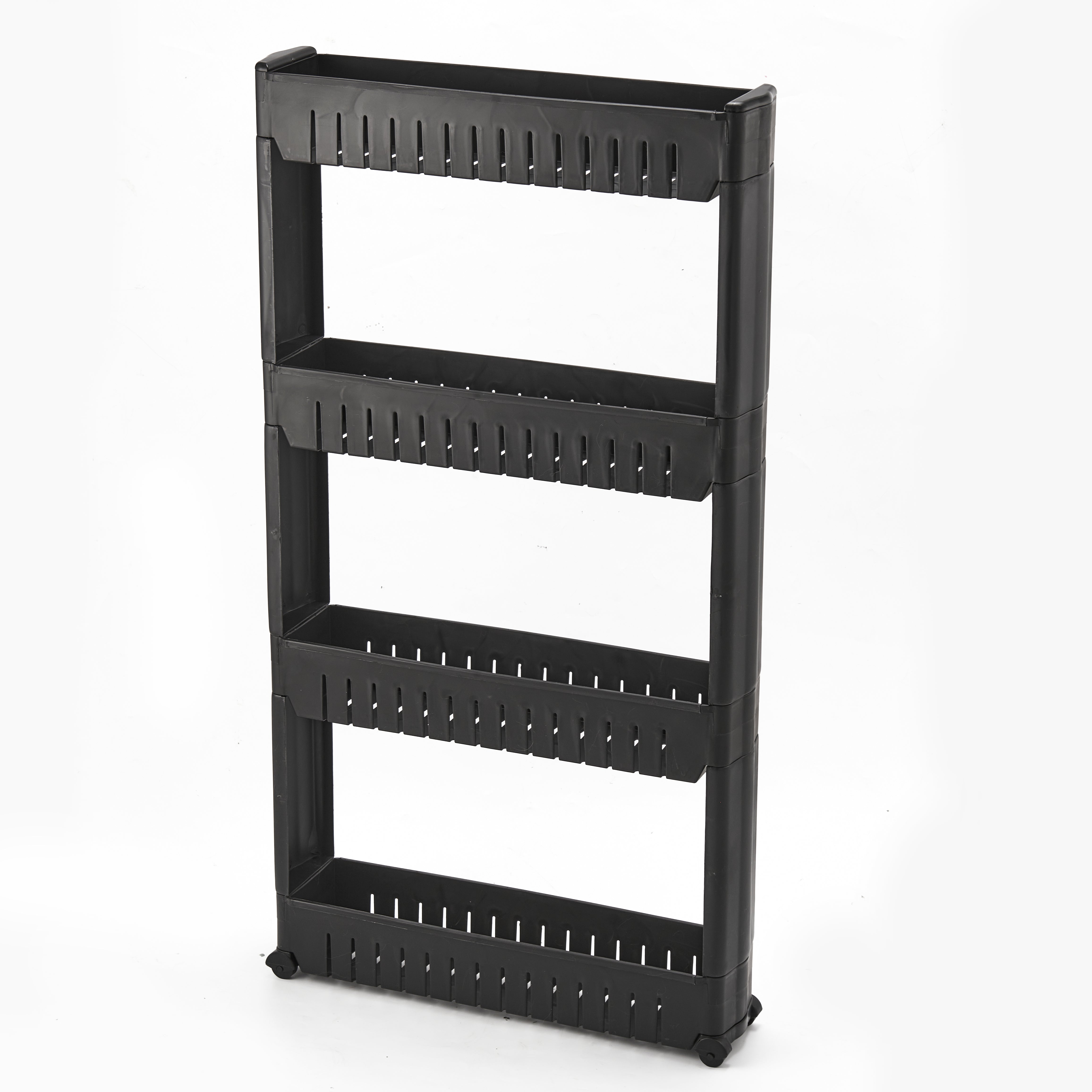 Slim Kitchen Trolley with Wheels – 3 or 4 Tier Slide-In Storage Cart for Bathroom or Pantry – Space Saving Organizer in White, Grey or Black