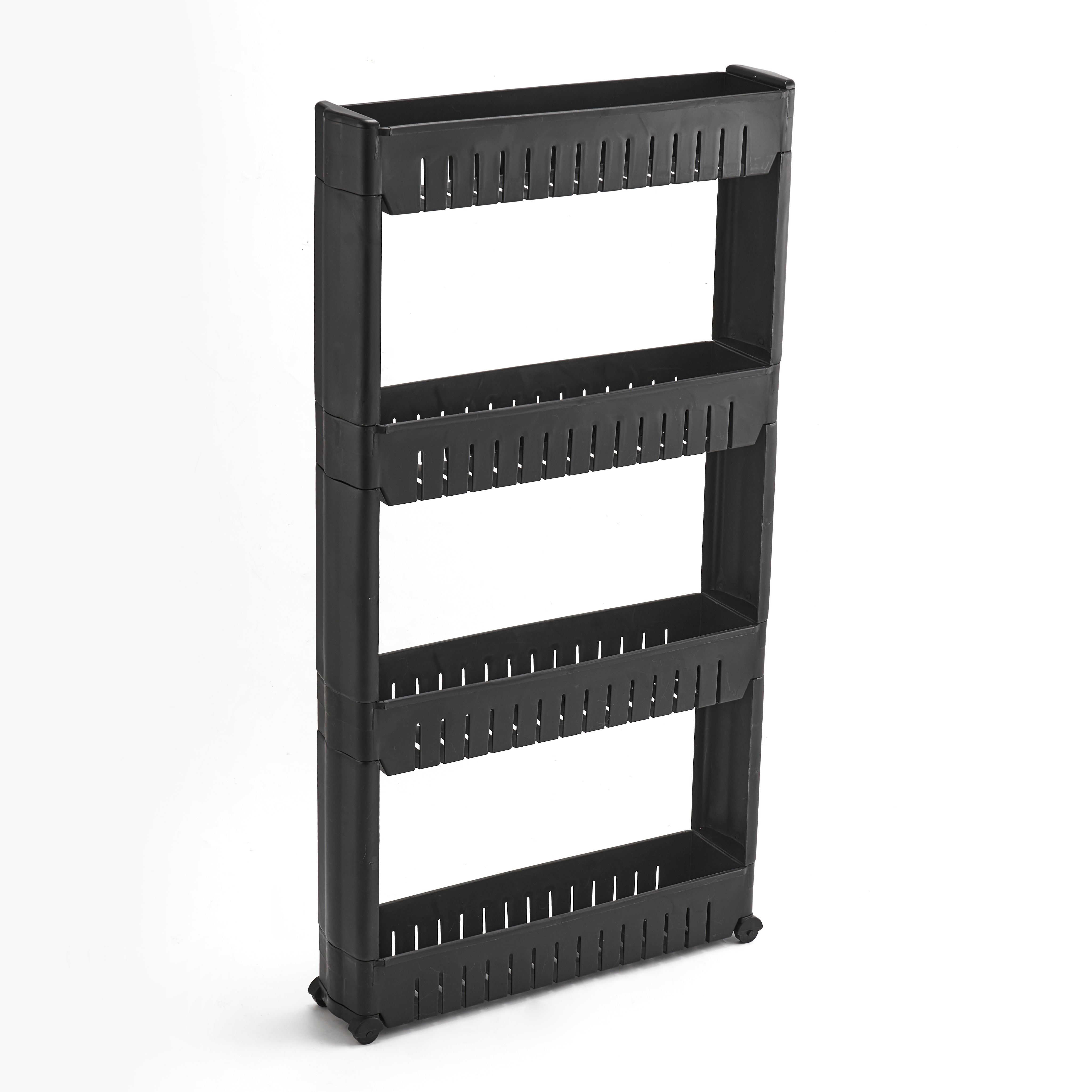 Slim Kitchen Trolley with Wheels – 3 or 4 Tier Slide-In Storage Cart for Bathroom or Pantry – Space Saving Organizer in White, Grey or Black