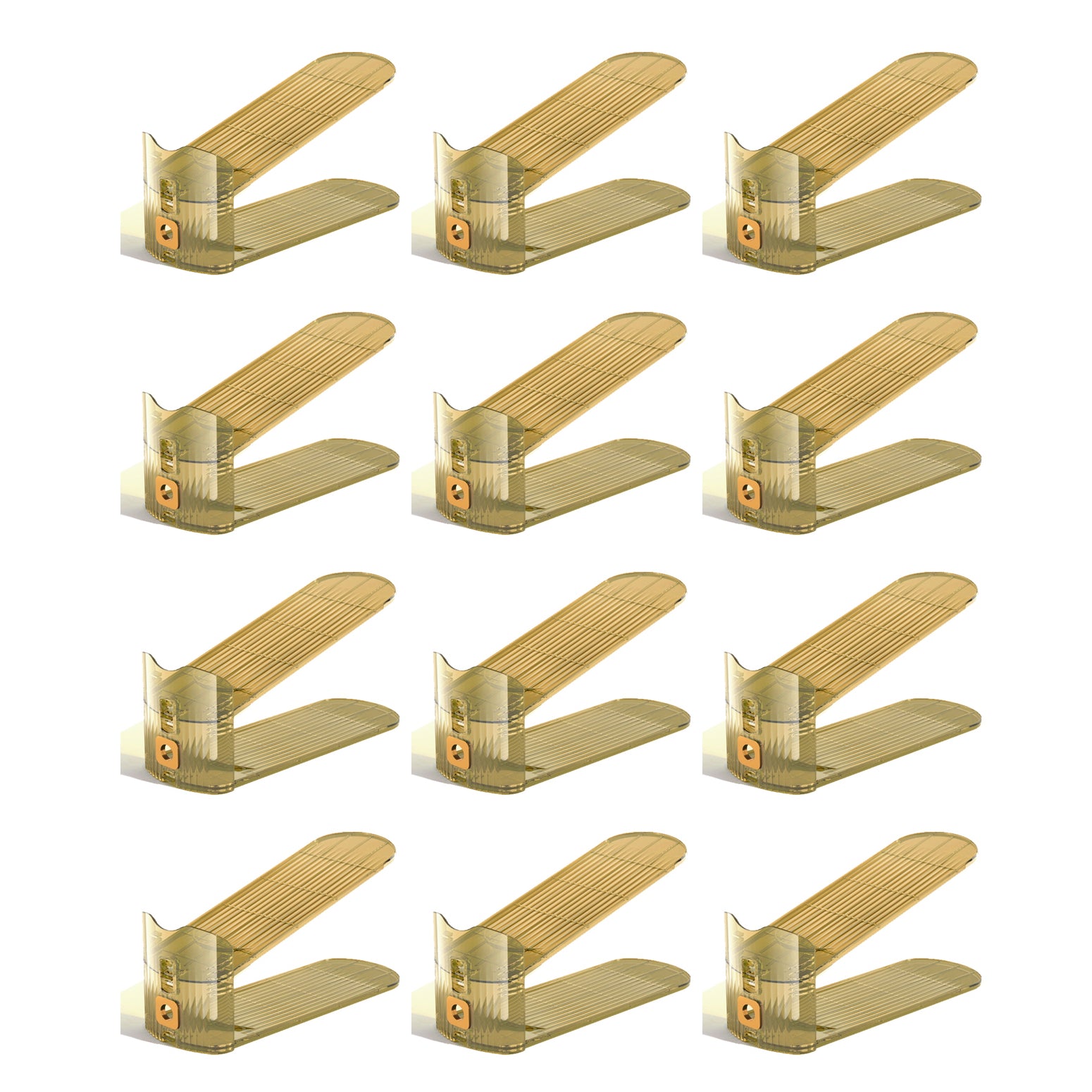 Pack of 12 Pcs Acrylic Shoe Slot Organiser Storage with Size 25.4x9.5x7cm- Adjustable 3-Level Height - Non-Slip Space Saver Shoe Storage Organiser- Shoe Stacker for All Shoe Styles