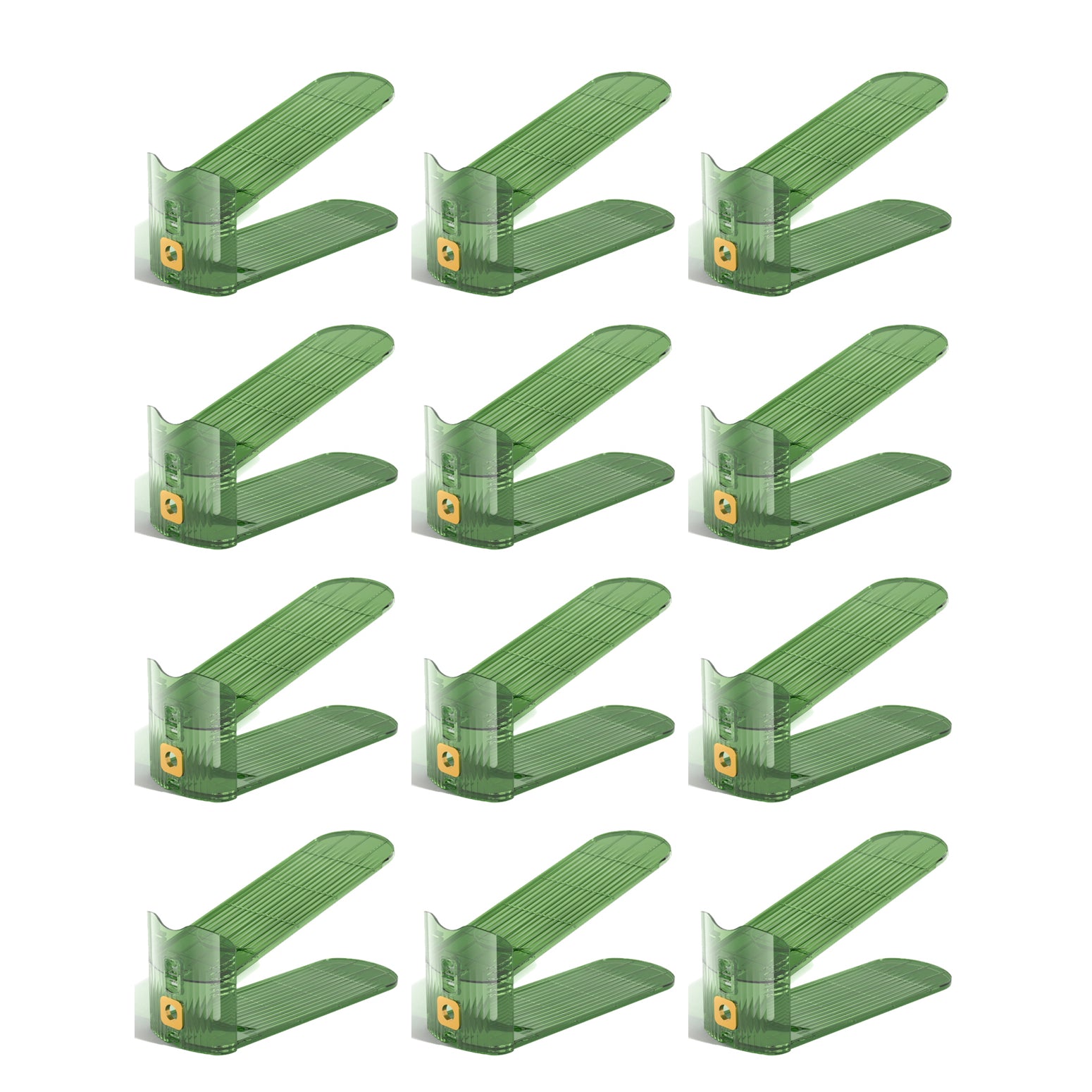 Pack of 12 Pcs Acrylic Shoe Slot Organiser Storage with Size 25.4x9.5x7cm- Adjustable 3-Level Height - Non-Slip Space Saver Shoe Storage Organiser- Shoe Stacker for All Shoe Styles
