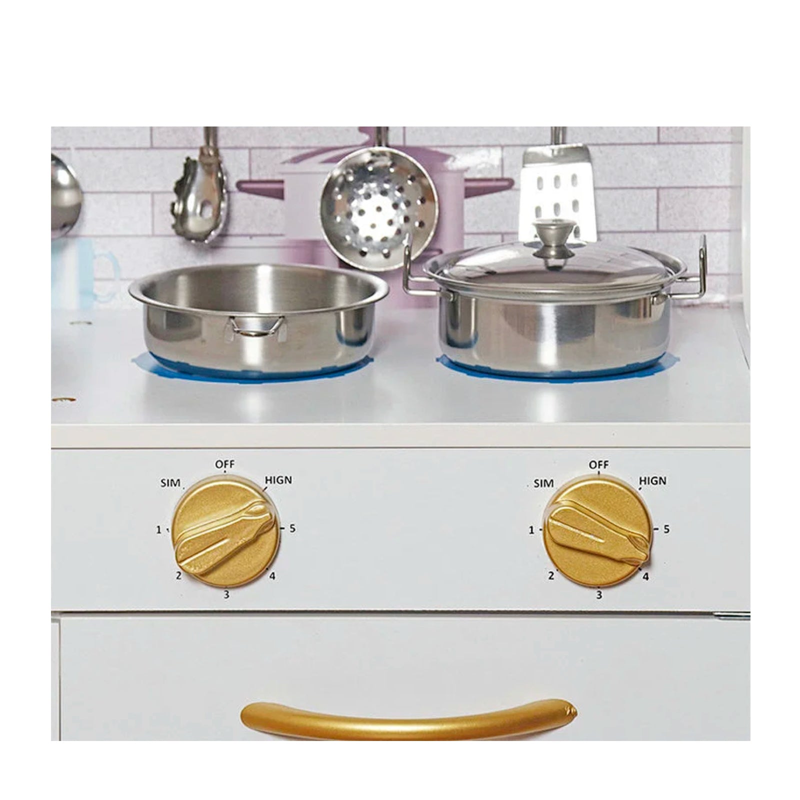 White/Gold Large Kids Kitchen Play Set Wooden Kitchen Cooking Utensil Pretend Play Set Toy Kids Chef Pretend Play Kitchen Cooking Set (White/Gold Edition)