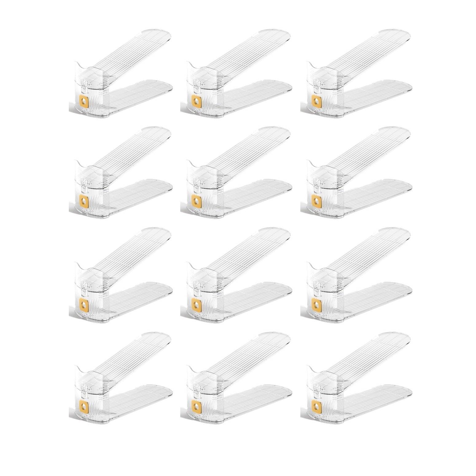 Pack of 12 Pcs Acrylic Shoe Slot Organiser Storage with Size 25.4x9.5x7cm- Adjustable 3-Level Height - Non-Slip Space Saver Shoe Storage Organiser- Shoe Stacker for All Shoe Styles