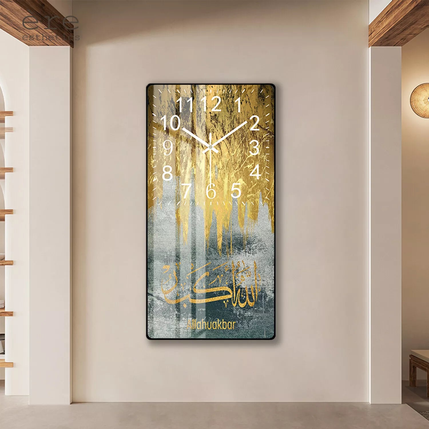 HYGRAD BUILT TO SURVIVE 𝗛𝗬𝗚𝗥𝗔𝗗 - Modern Style Islamic Calligraphy Wall Clock Crystal Porcelain Acrylic wall Art For Living Room, Kitchen Wall Home Decor (Design A)