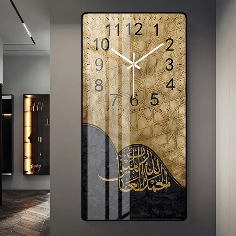 HYGRAD BUILT TO SURVIVE 𝗛𝗬𝗚𝗥𝗔𝗗 - Modern Style Islamic Calligraphy Wall Clock Crystal Porcelain Acrylic wall Art For Living Room, Kitchen Wall Home Decor (Design A)