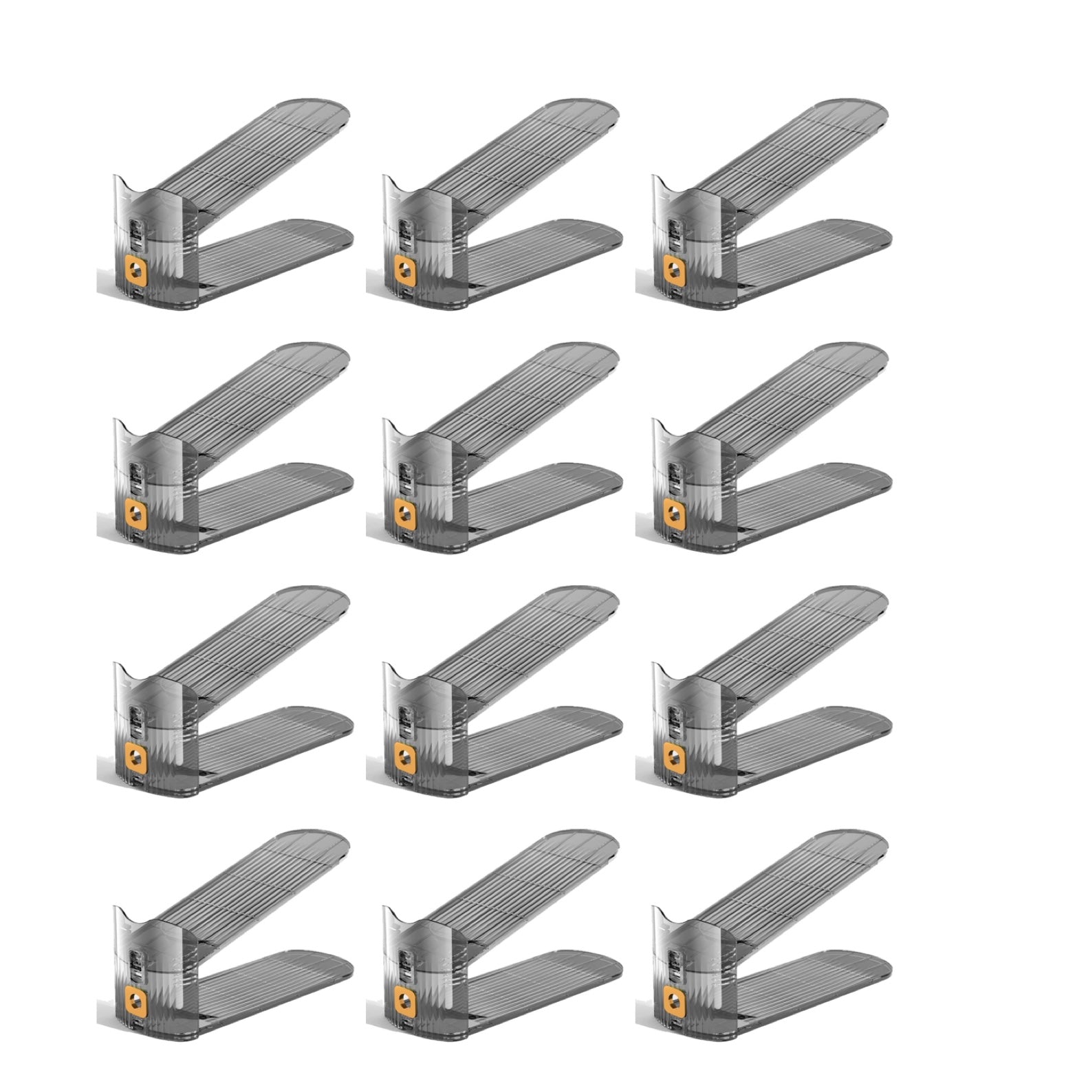 Pack of 12 Pcs Acrylic Shoe Slot Organiser Storage with Size 25.4x9.5x7cm- Adjustable 3-Level Height - Non-Slip Space Saver Shoe Storage Organiser- Shoe Stacker for All Shoe Styles