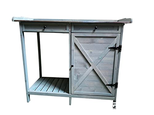 HYGRADBUILTTOSURVIVE Large Wooden Potting Bench Germination Work Bench With 2 Drawers And Cabinet Gardening Planting Work Station Gardening Storage Table