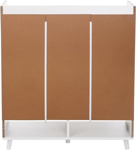 White Large Wooden Hallway Shoe Cabinet 3 Doors Multiple Tier Shoe Rack Storage Cabinet Home Office 90cm Display Cabinet (Full White)