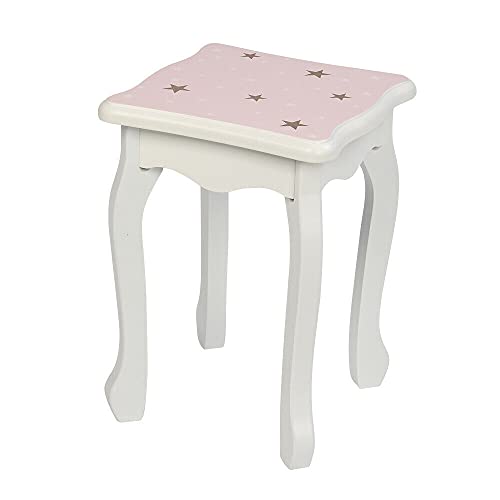 HYGRAD® Girls Dressing Table With Mirror and Stool, Childrens White/ Pink Star Prints Wooden Kids Vanity Table with Crystal Knobs Childs Dressing Table Set for a Kid, Children Aged (6-13)