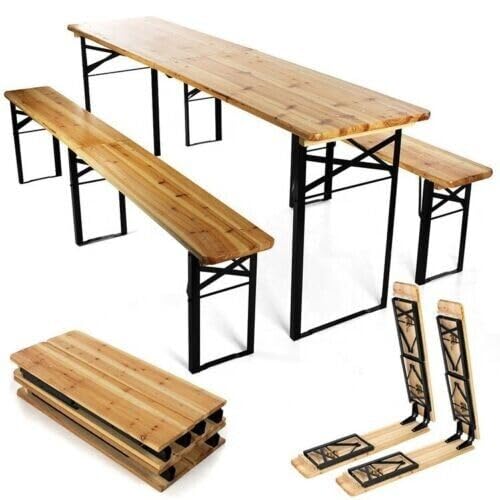 HYGRAD BUILT TO SURVIVE Extra Large Outdoor Folding Wooden Bench And Table Set 180cm Portable Picnic Table And Benches Set Garden Table Set