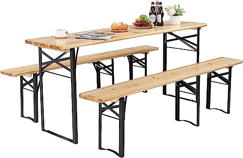 HYGRAD BUILT TO SURVIVE Extra Large Outdoor Folding Wooden Bench And Table Set 180cm Portable Picnic Table And Benches Set Garden Table Set