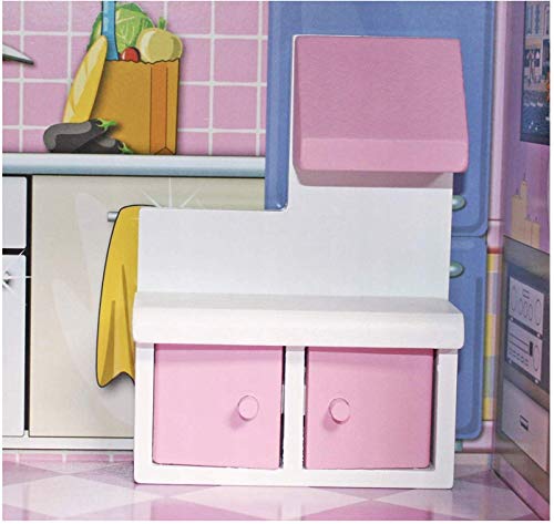 Wooden Play Doll House With Accessories & Furniture Role Play Doll House 4 Designs Christmas, Birthday Girls Gift (Design 1)