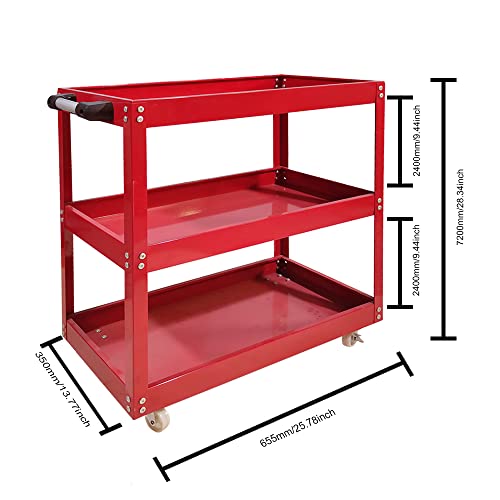 Tool Storage Heavy Duty Durable Garage Trolley Workshop 3 Tier Wheel Cart Shelf HYGRAD®