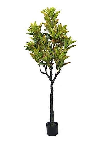 Large Artificial Fake Tree Plants Indoor Fake Decorative Plants In Pot Outdoor Fake Plant Pots Flora Exotic Tree Plants In Pots (Ficus elastica variegata - 150cm)