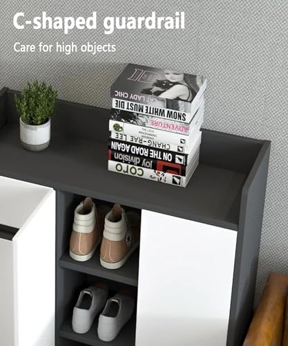 White/Grey Large Wooden Hallway Shoe Cabinet 3 Doors Multiple Tier Shoe Rack Storage Cabinet Home Office 90cm Display Cabinet (White/Grey)