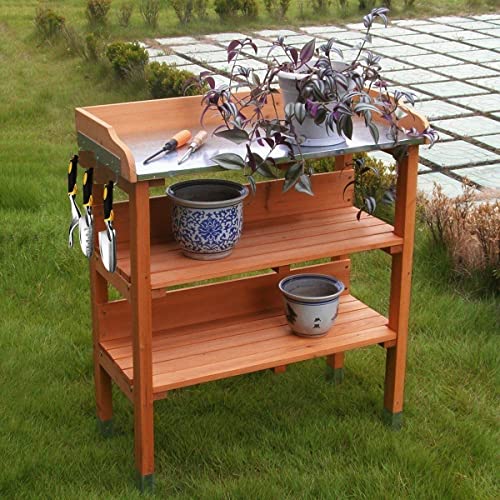 Outdoor Garden Wooden Potting Bench Work Station Table Tool W/Hook Storage Shelf HYGRAD®