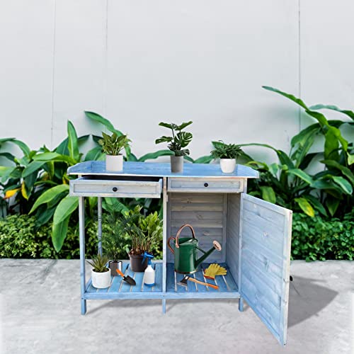 HYGRADBUILTTOSURVIVE Large Wooden Potting Bench Germination Work Bench With 2 Drawers And Cabinet Gardening Planting Work Station Gardening Storage Table
