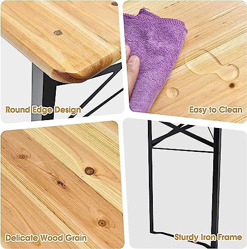 HYGRAD BUILT TO SURVIVE Extra Large Outdoor Folding Wooden Bench And Table Set 180cm Portable Picnic Table And Benches Set Garden Table Set