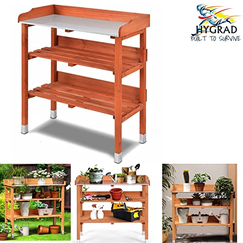 Outdoor Garden Wooden Potting Bench Work Station Table Tool W/Hook Storage Shelf HYGRAD®
