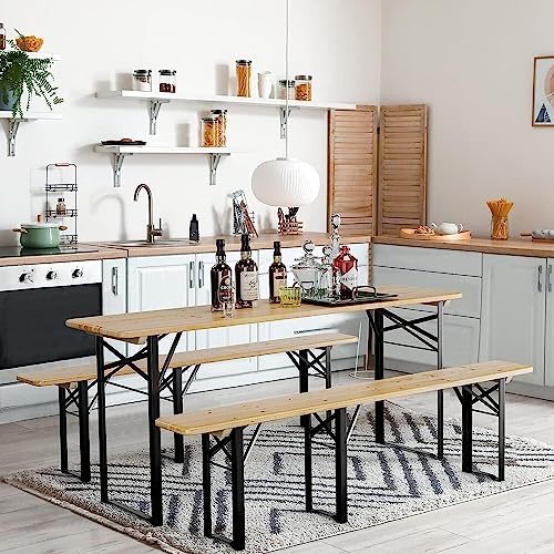 HYGRAD BUILT TO SURVIVE Extra Large Outdoor Folding Wooden Bench And Table Set 180cm Portable Picnic Table And Benches Set Garden Table Set