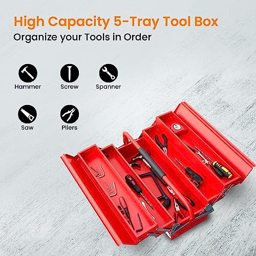 Large Metal Tool Box Heavy Duty Cantilever Tool Box 3 Tier Portable Metal Tool Box Traditional Style Tool Case
