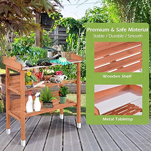 Outdoor Garden Wooden Potting Bench Work Station Table Tool W/Hook Storage Shelf HYGRAD®