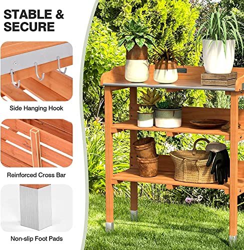 Outdoor Garden Wooden Potting Bench Work Station Table Tool W/Hook Storage Shelf HYGRAD®