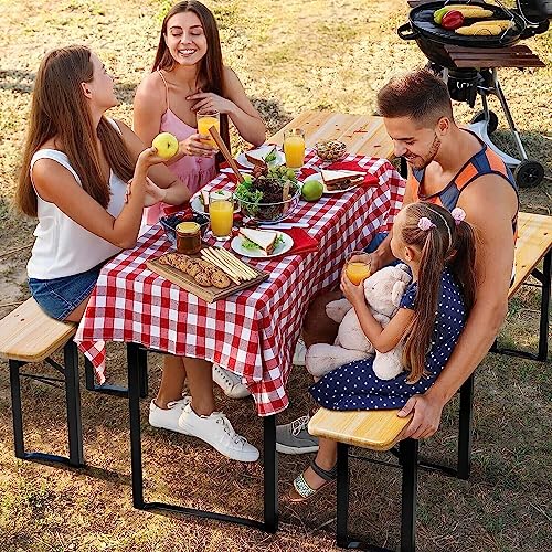 HYGRAD BUILT TO SURVIVE Extra Large Outdoor Folding Wooden Bench And Table Set 180cm Portable Picnic Table And Benches Set Garden Table Set